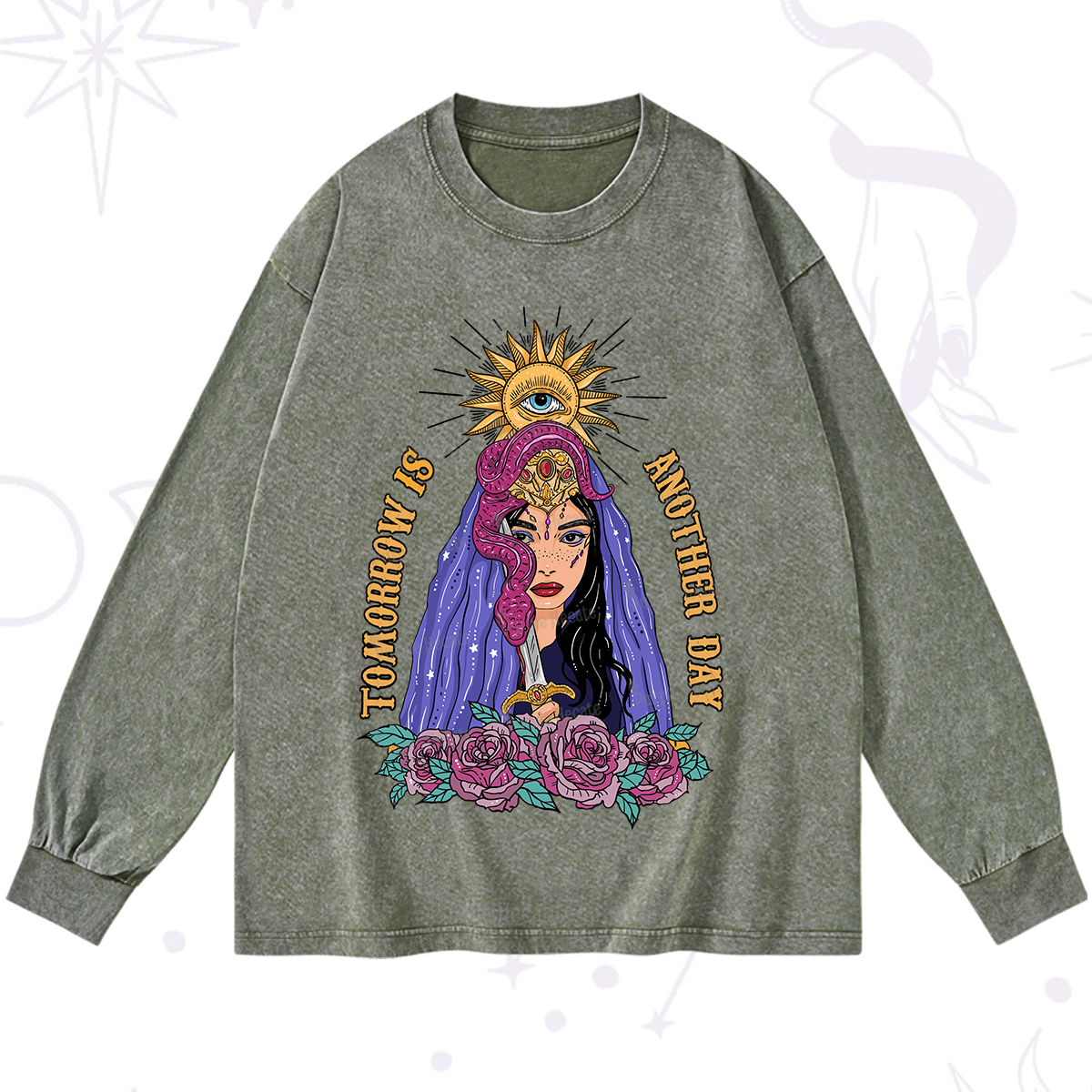 Purplehecate Prophetic Eye Witch Washed Long Sleeve Shirt