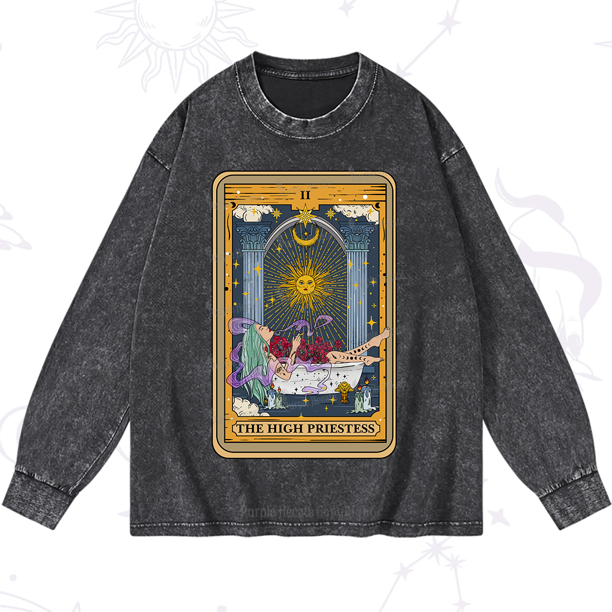 Purplehecate The High Priestess Tarot Card Washed Long Sleeve Shirt