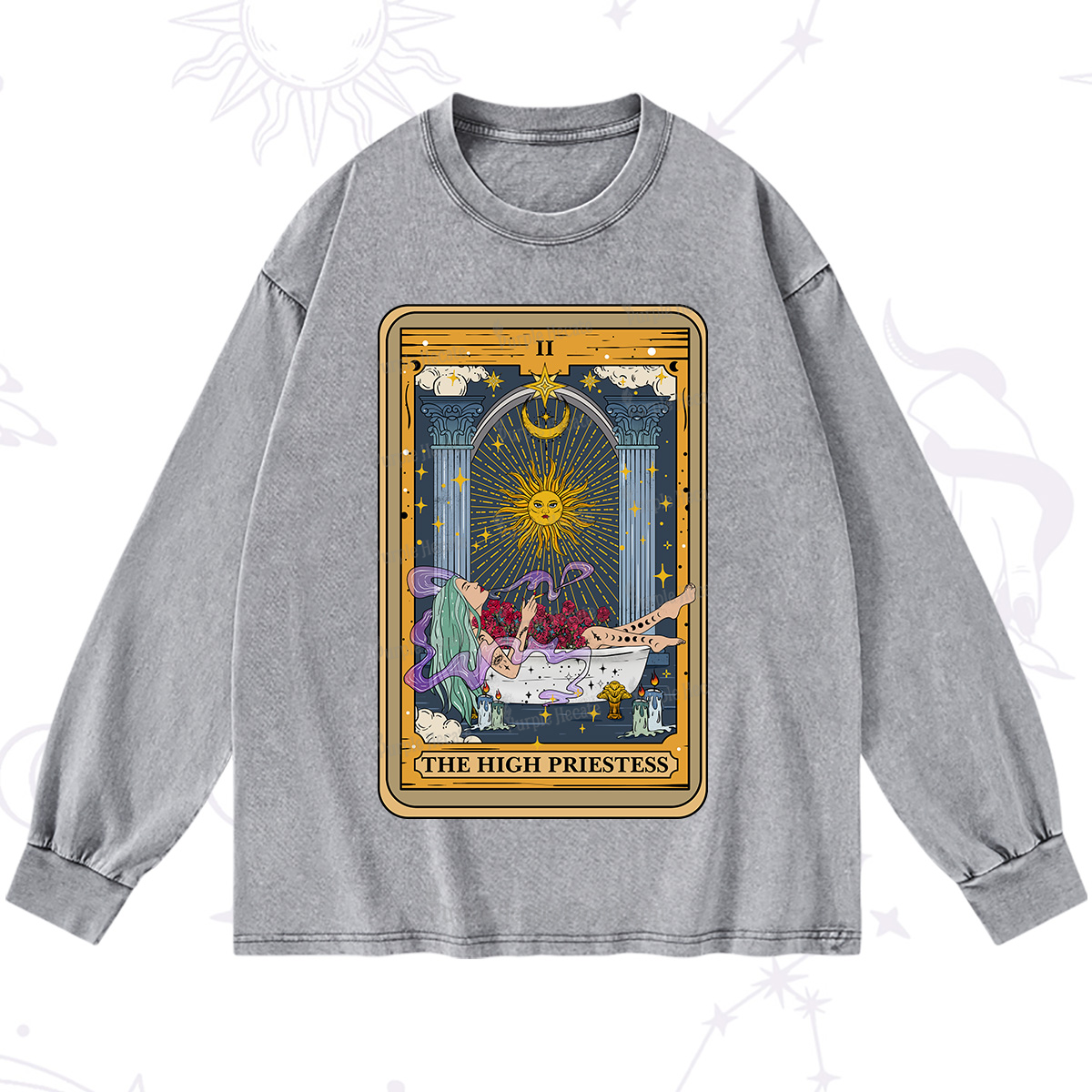 Purplehecate The High Priestess Tarot Card Washed Long Sleeve Shirt