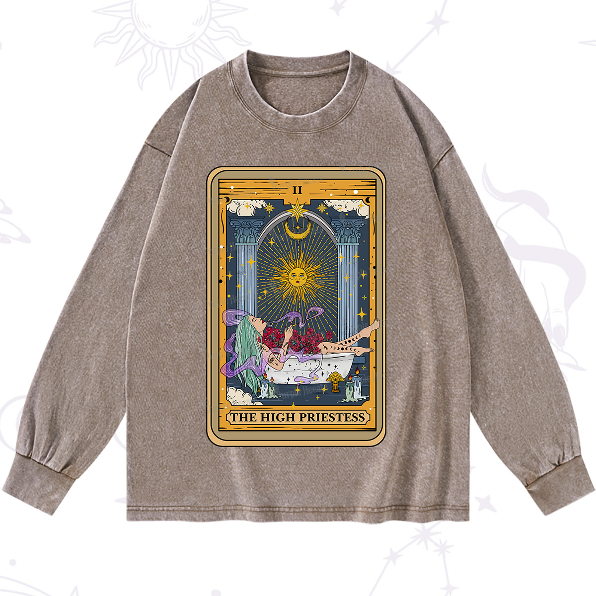 Purplehecate The High Priestess Tarot Card Washed Long Sleeve Shirt