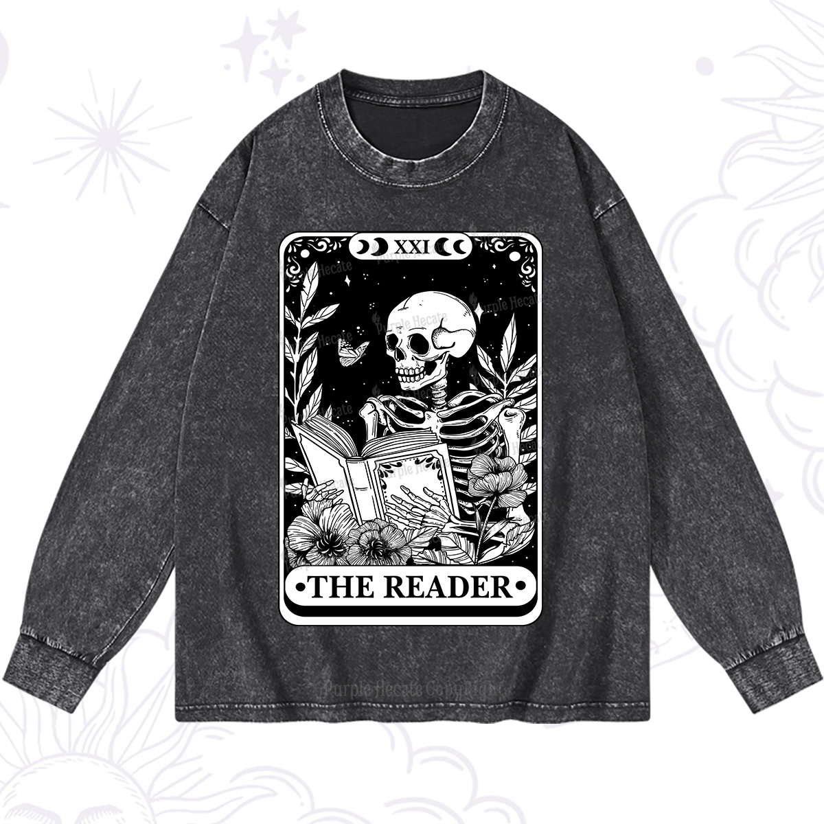 Purplehecate The Reader Tarot Card Washed Long Sleeve Shirt