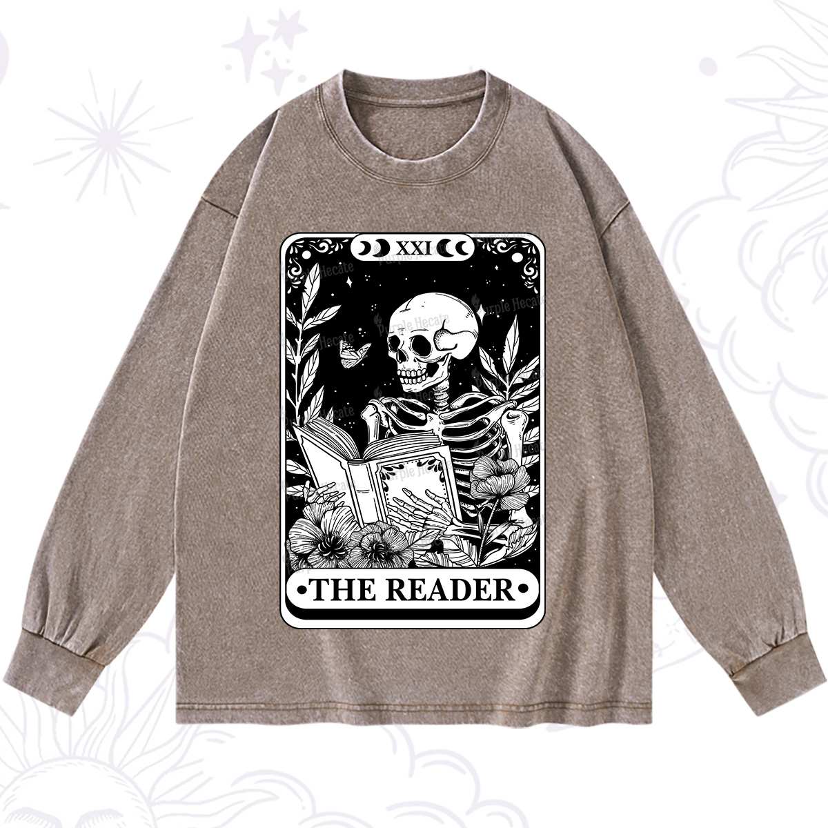 Purplehecate The Reader Tarot Card Washed Long Sleeve Shirt
