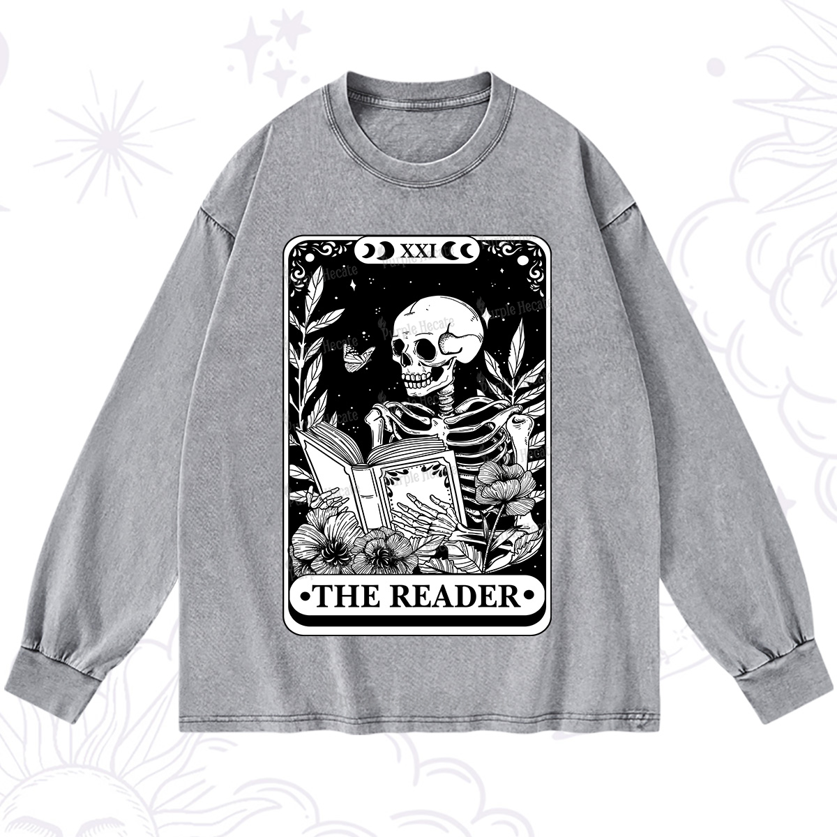 Purplehecate The Reader Tarot Card Washed Long Sleeve Shirt