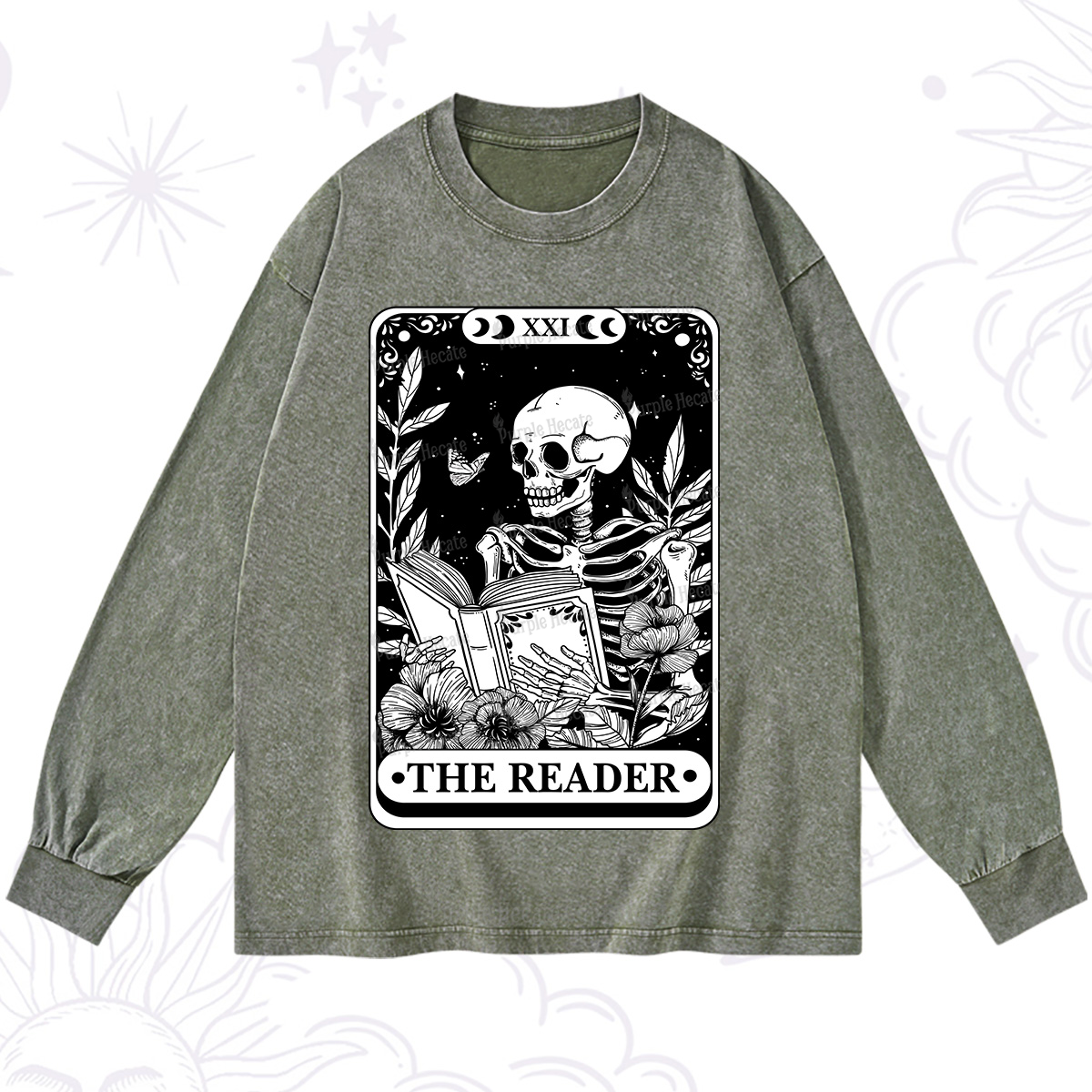 Purplehecate The Reader Tarot Card Washed Long Sleeve Shirt