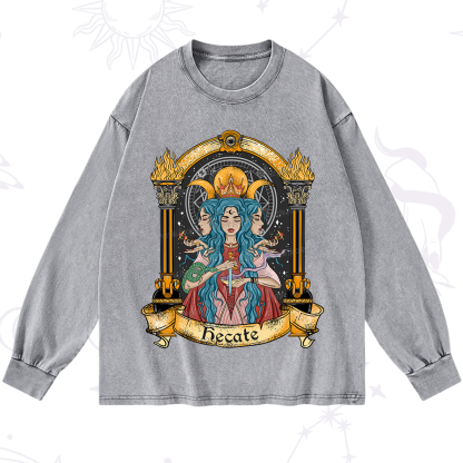 Purplehecate Triple Moon Goddess Hecate Washed Long Sleeve Shirt