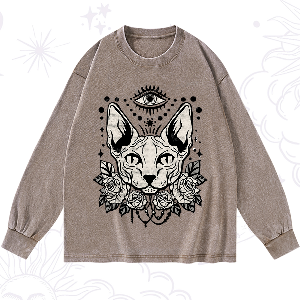 Purplehecate Mystical Cat Washed Long Sleeve Shirt