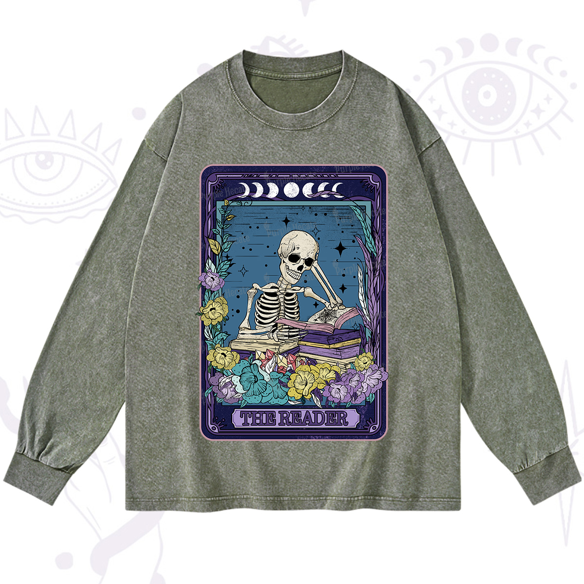 Purplehecate The Reader Tarot Card Washed Long Sleeve Shirt