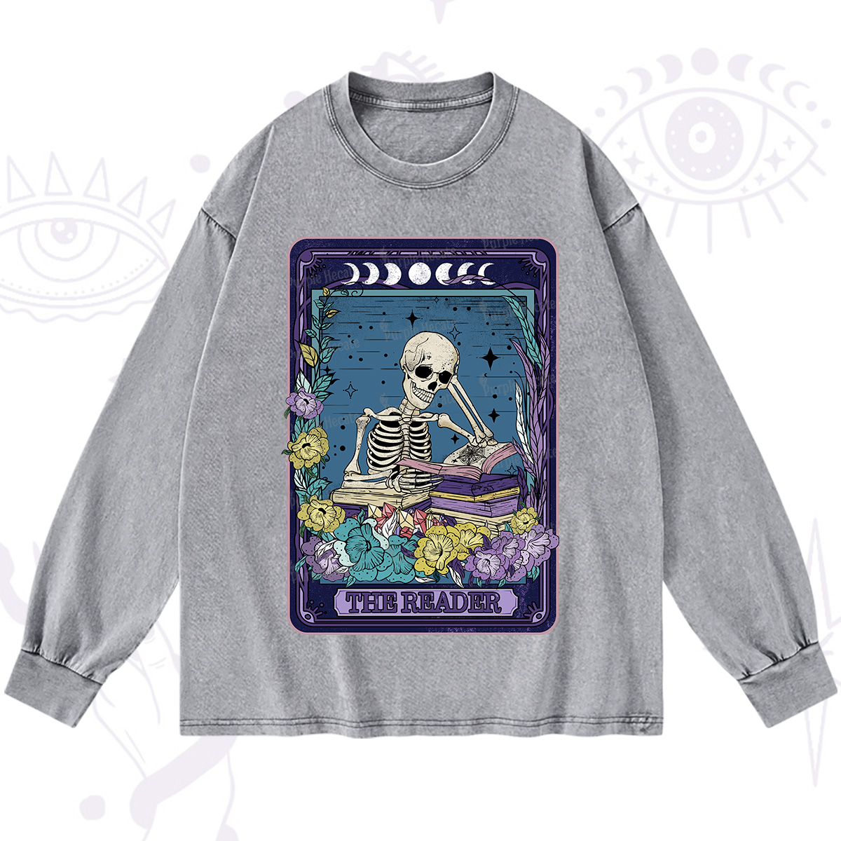 Purplehecate The Reader Tarot Card Washed Long Sleeve Shirt