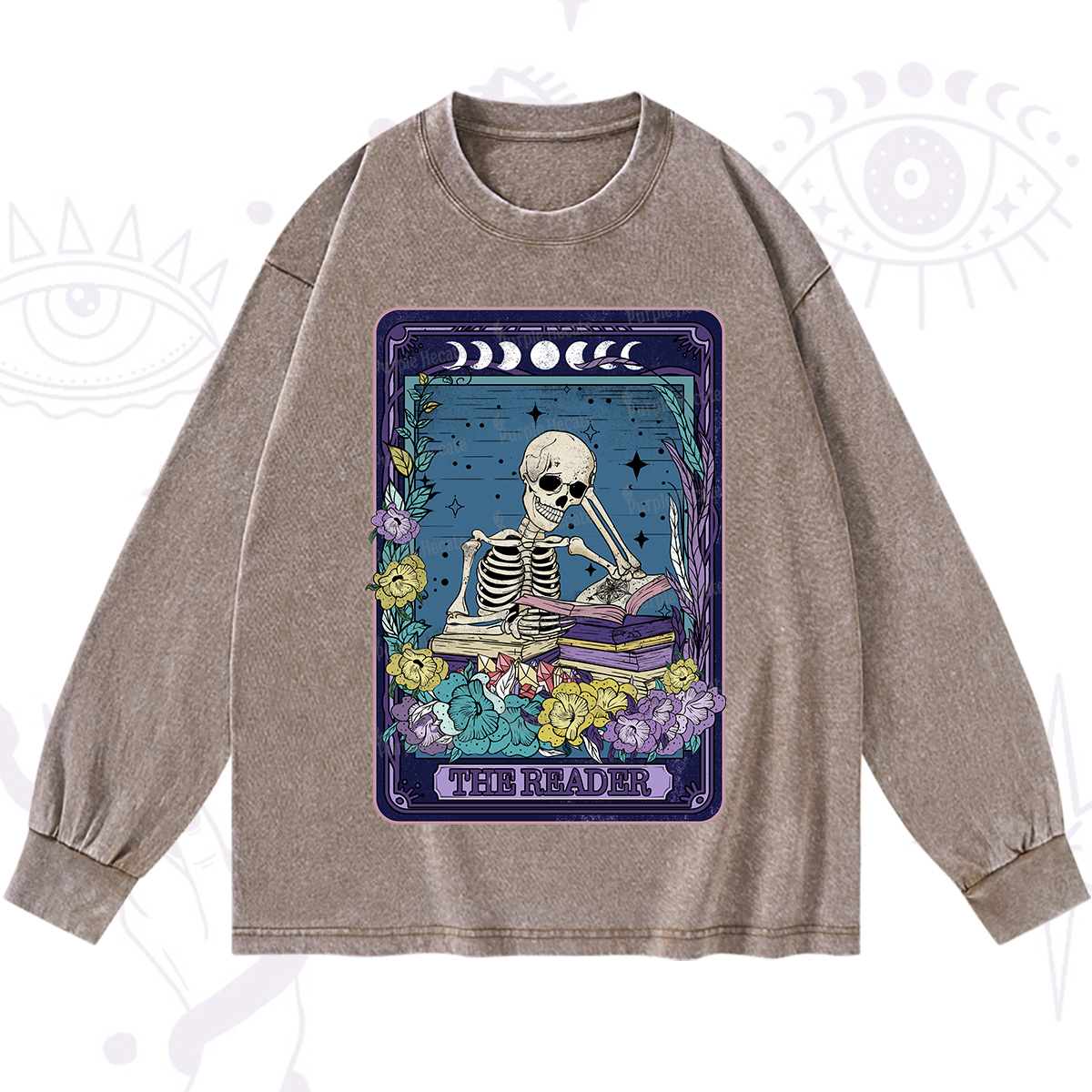 Purplehecate The Reader Tarot Card Washed Long Sleeve Shirt