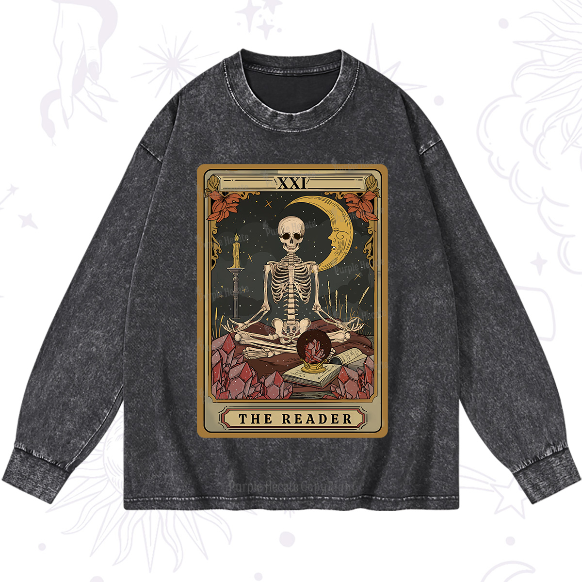 Purplehecate The Reader Tarot Washed Long Sleeve Shirt