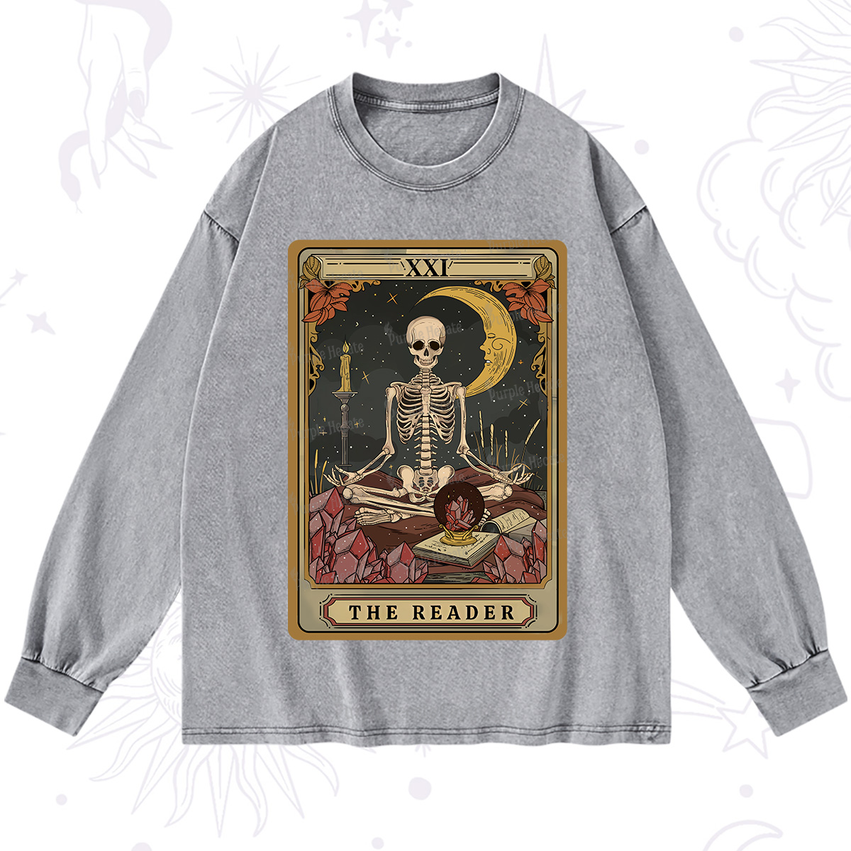 Purplehecate The Reader Tarot Washed Long Sleeve Shirt