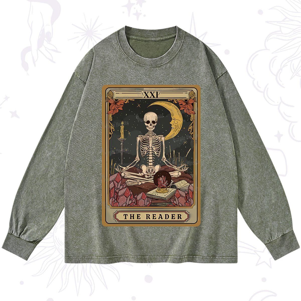 Purplehecate The Reader Tarot Washed Long Sleeve Shirt