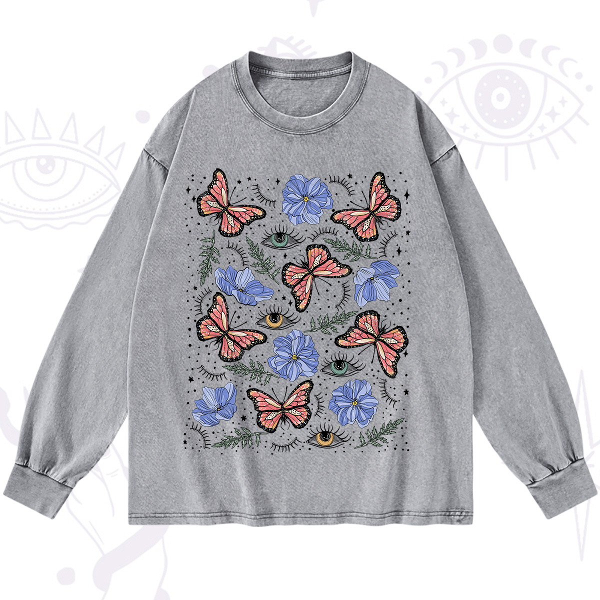 Purplehecate Butterfly Floral Washed Long Sleeve Shirt