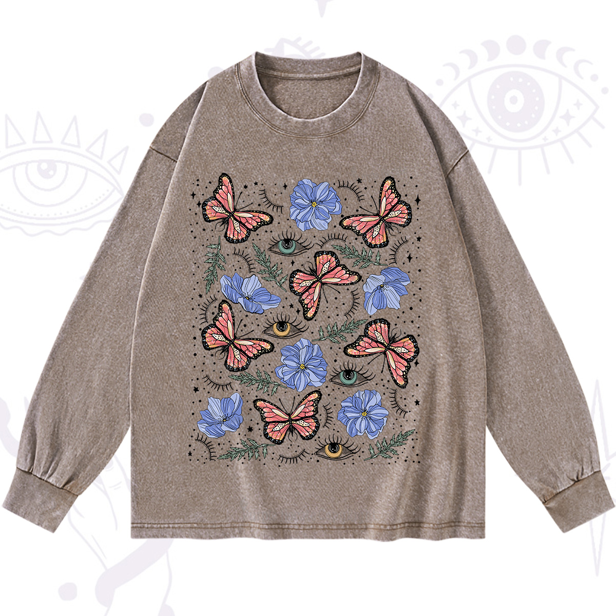 Purplehecate Butterfly Floral Washed Long Sleeve Shirt