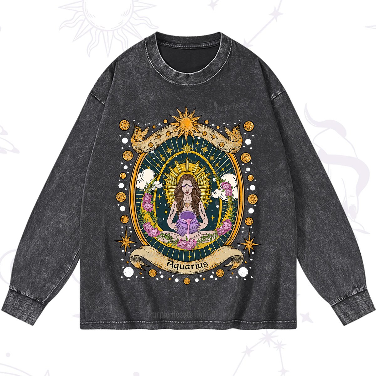 Purplehecate Aquarius Radiance Zodiac Washed Long Sleeve Shirt