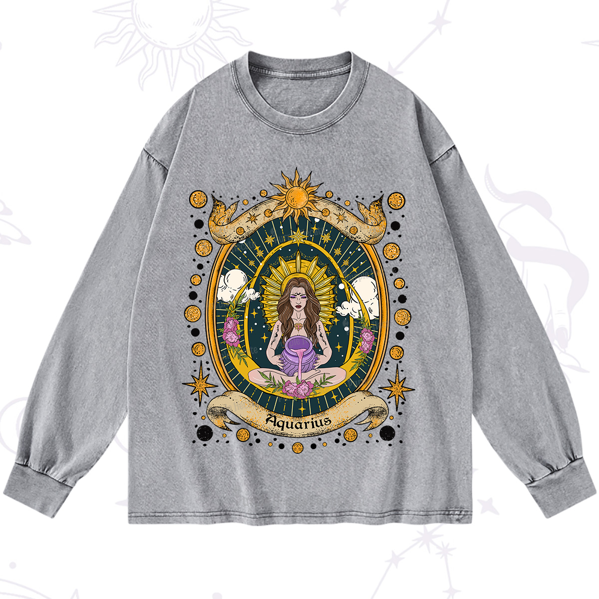 Purplehecate Aquarius Radiance Zodiac Washed Long Sleeve Shirt