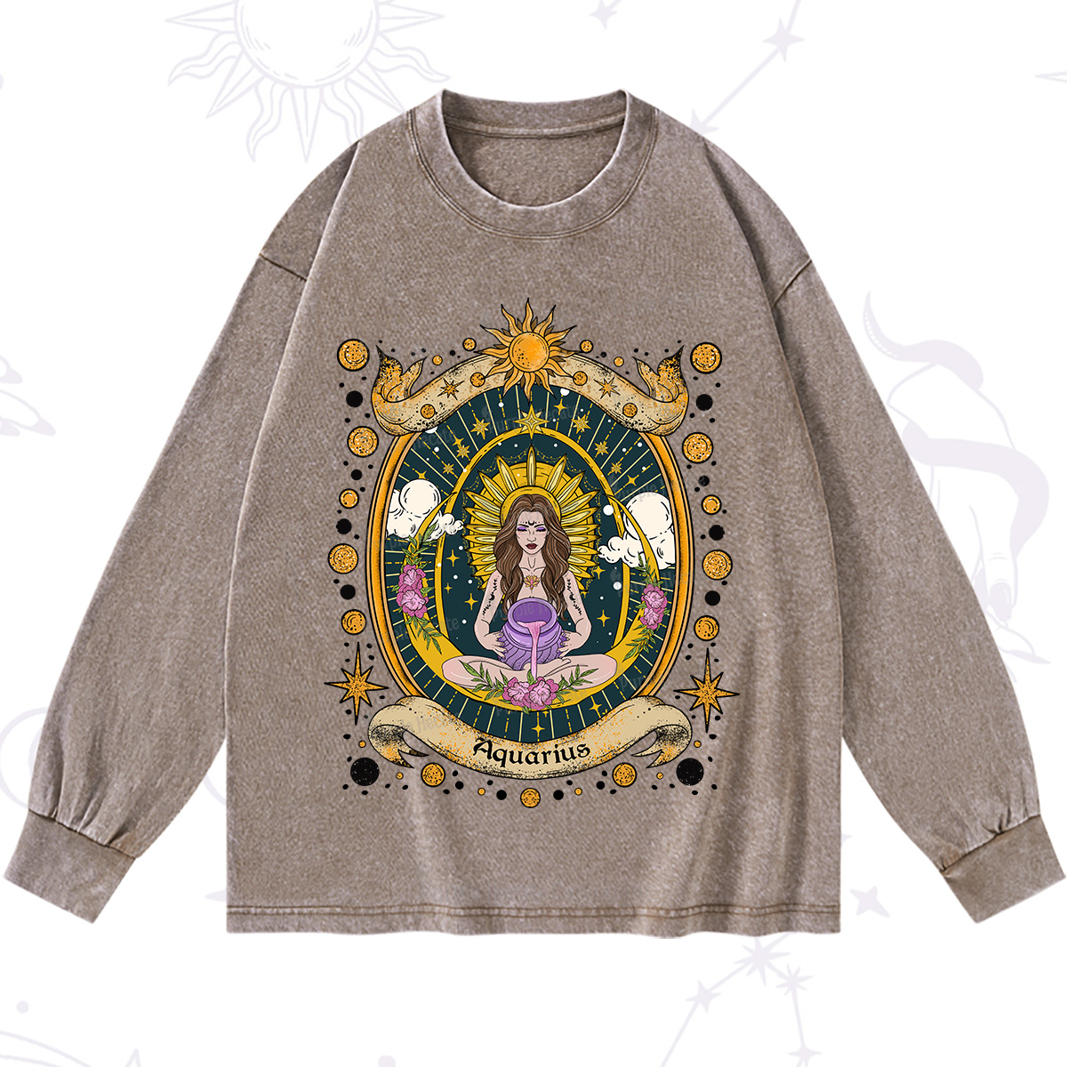 Purplehecate Aquarius Radiance Zodiac Washed Long Sleeve Shirt