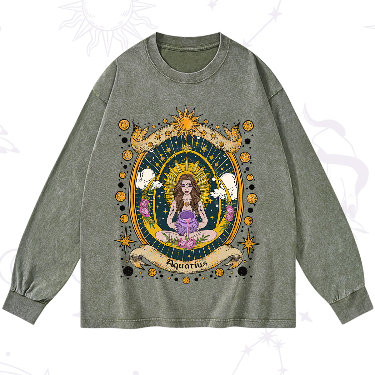 Purplehecate Aquarius Radiance Zodiac Washed Long Sleeve Shirt
