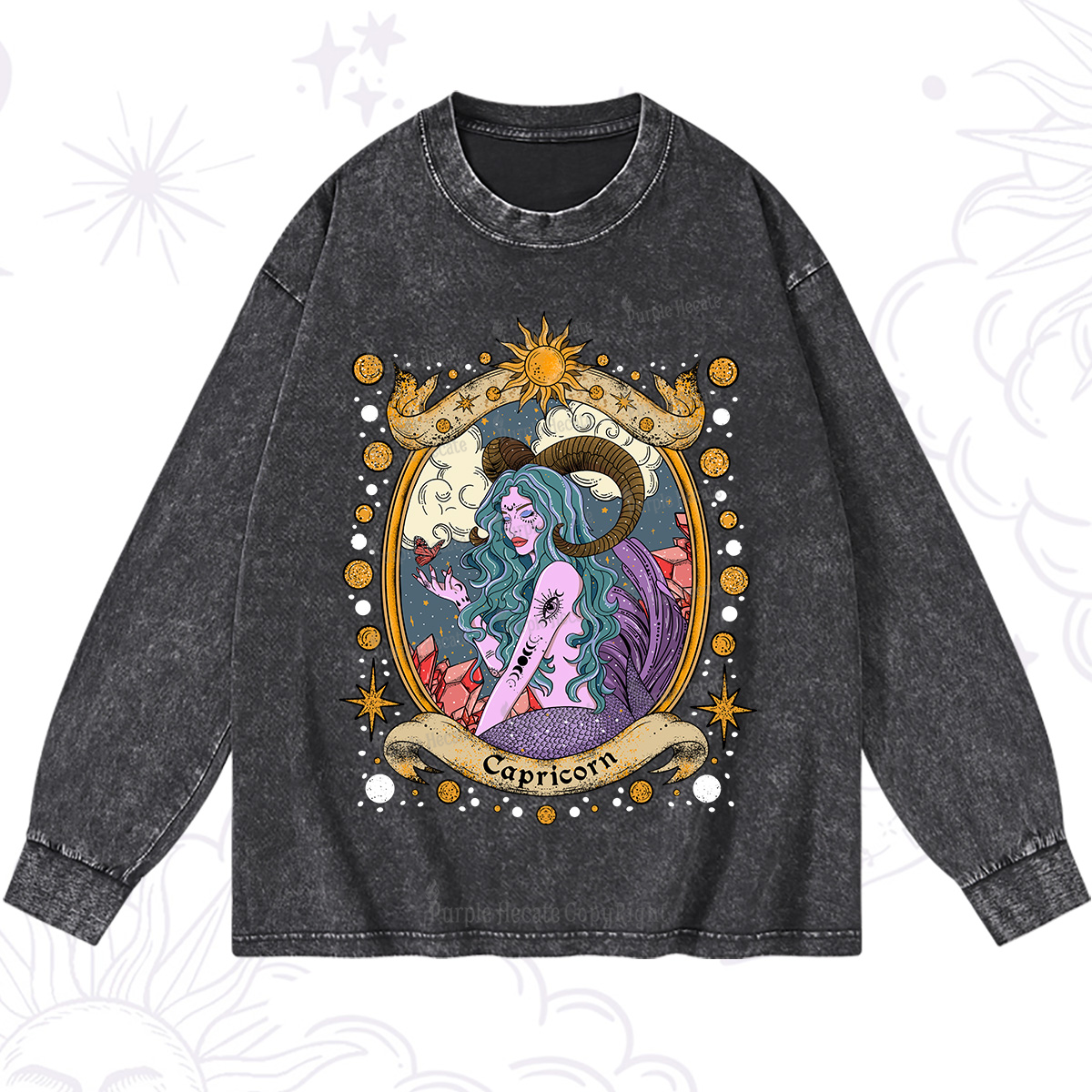 Purplehecate Capricorn Radiance Zodiac Washed Long Sleeve Shirt