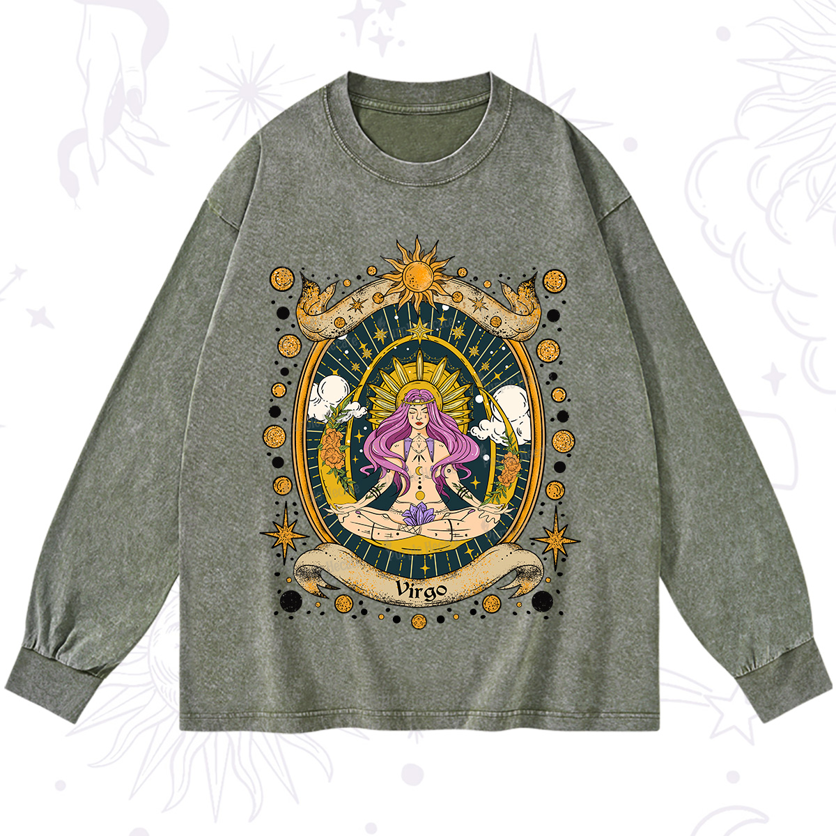 Purplehecate Virgo Radiance Zodiac Washed Long Sleeve Shirt