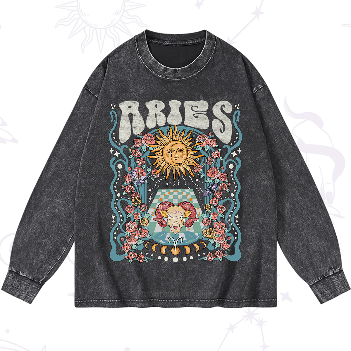 Purplehecate Aries Spirit Zodiac Washed Long Sleeve Shirt