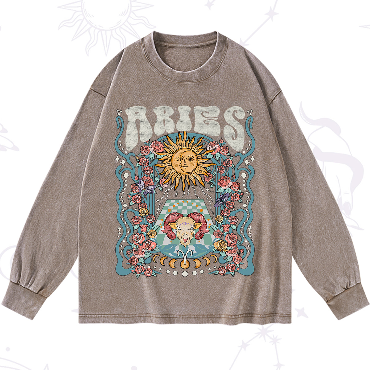 Purplehecate Aries Spirit Zodiac Washed Long Sleeve Shirt