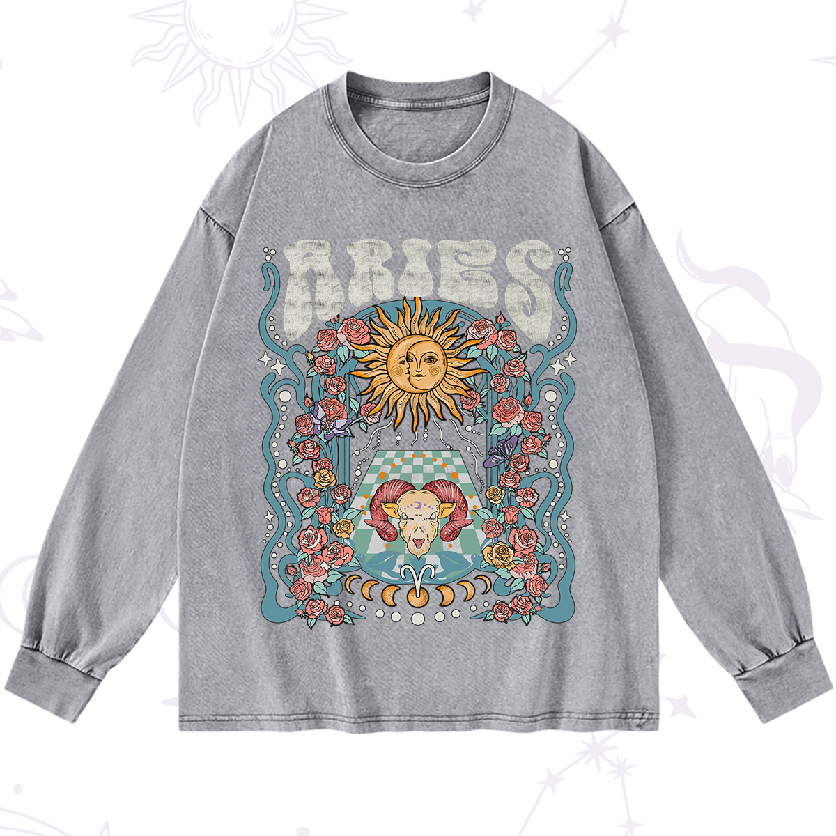 Purplehecate Aries Spirit Zodiac Washed Long Sleeve Shirt