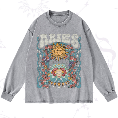 Purplehecate Aries Spirit Zodiac Washed Long Sleeve Shirt