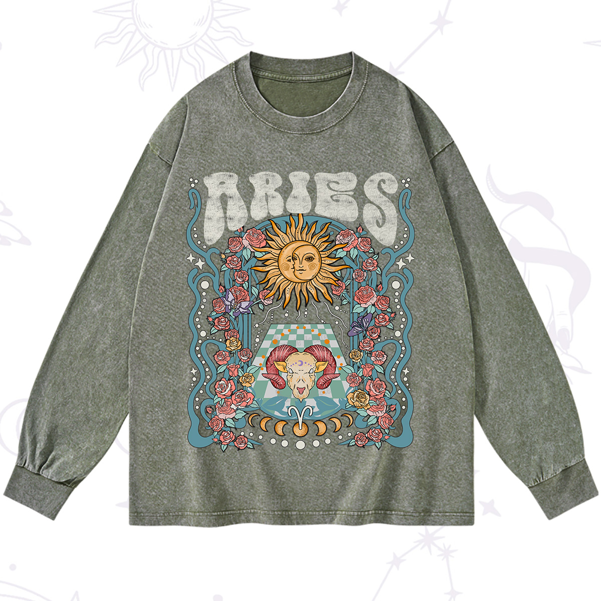 Purplehecate Aries Spirit Zodiac Washed Long Sleeve Shirt