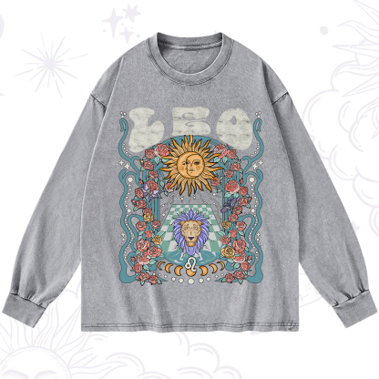 Purplehecate Leo Spirit Zodiac Washed Long Sleeve Shirt