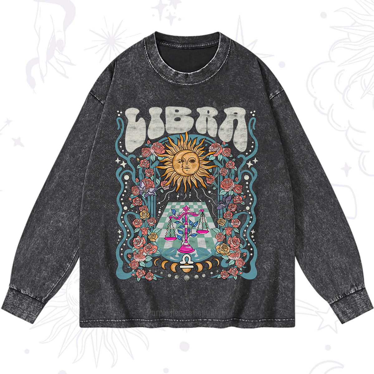 Purplehecate Libra Spirit Zodiac Washed Long Sleeve Shirt