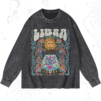 Purplehecate Libra Spirit Zodiac Washed Long Sleeve Shirt