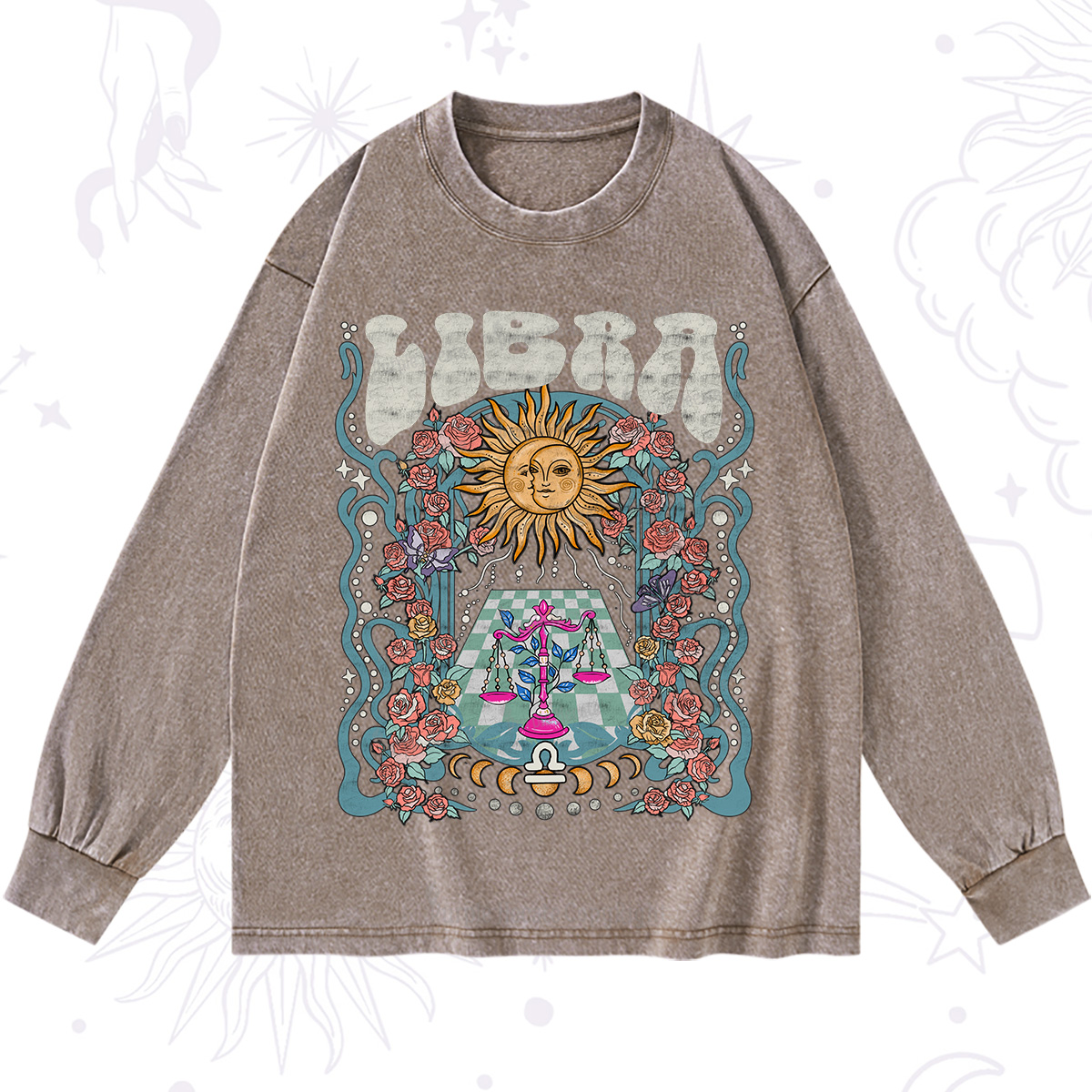 Purplehecate Libra Spirit Zodiac Washed Long Sleeve Shirt