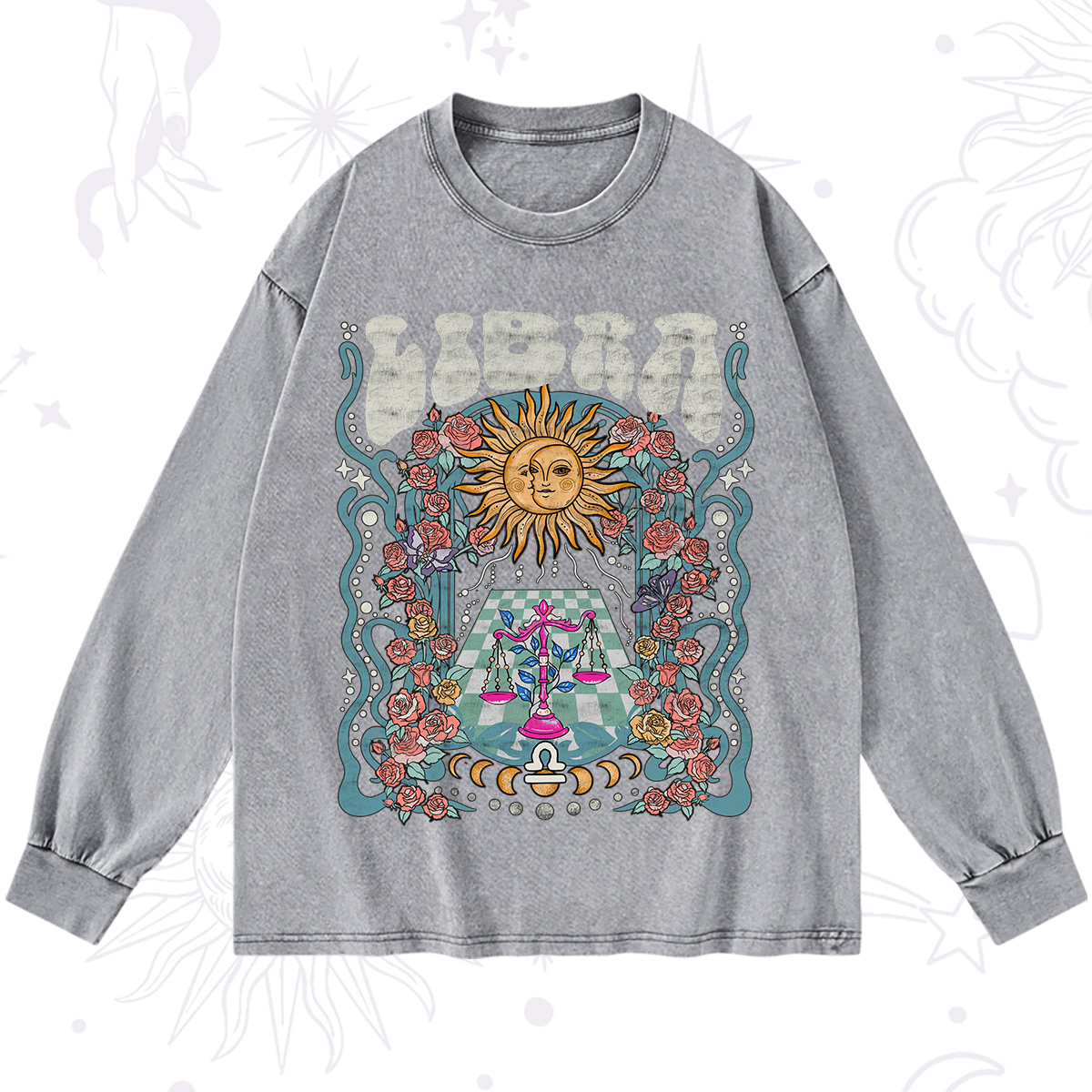 Purplehecate Libra Spirit Zodiac Washed Long Sleeve Shirt
