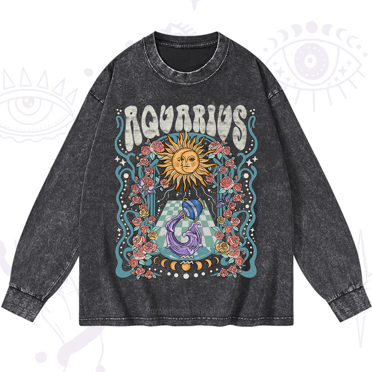 Purplehecate Aquarius Spirit Zodiac Washed Long Sleeve Shirt