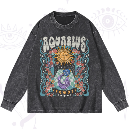 Purplehecate Aquarius Spirit Zodiac Washed Long Sleeve Shirt