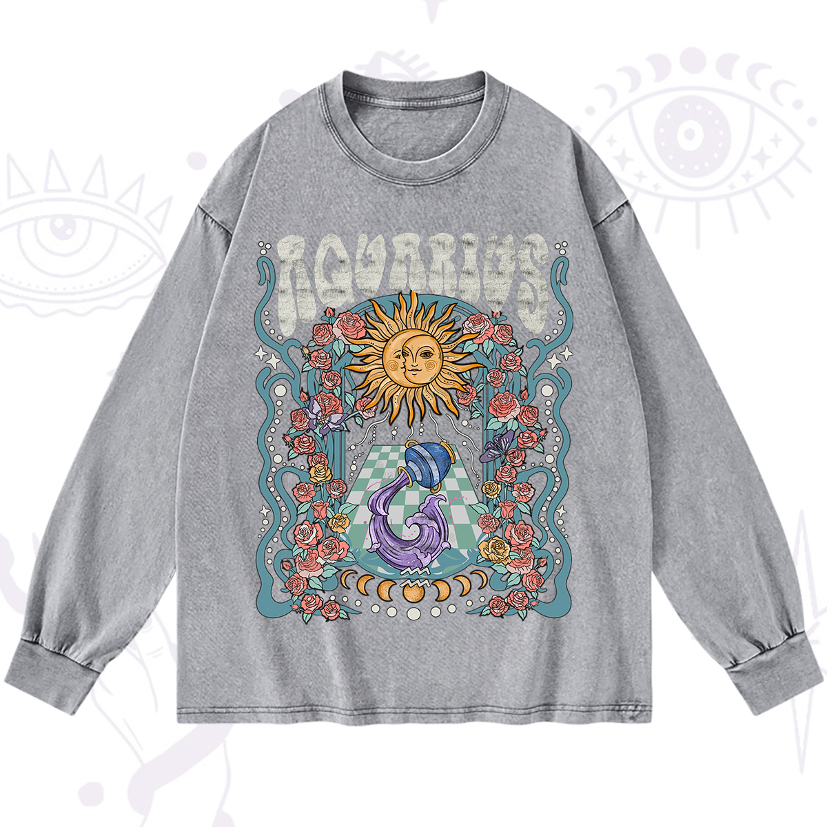 Purplehecate Aquarius Spirit Zodiac Washed Long Sleeve Shirt