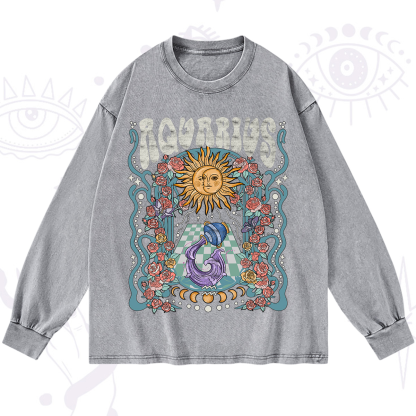 Purplehecate Aquarius Spirit Zodiac Washed Long Sleeve Shirt