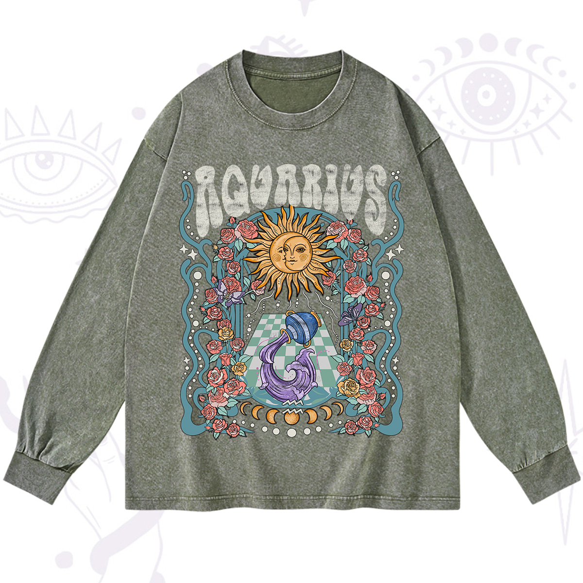 Purplehecate Aquarius Spirit Zodiac Washed Long Sleeve Shirt