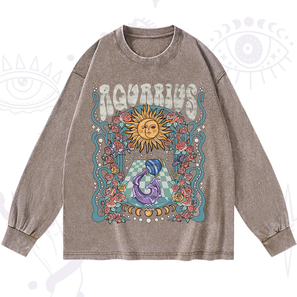 Purplehecate Aquarius Spirit Zodiac Washed Long Sleeve Shirt