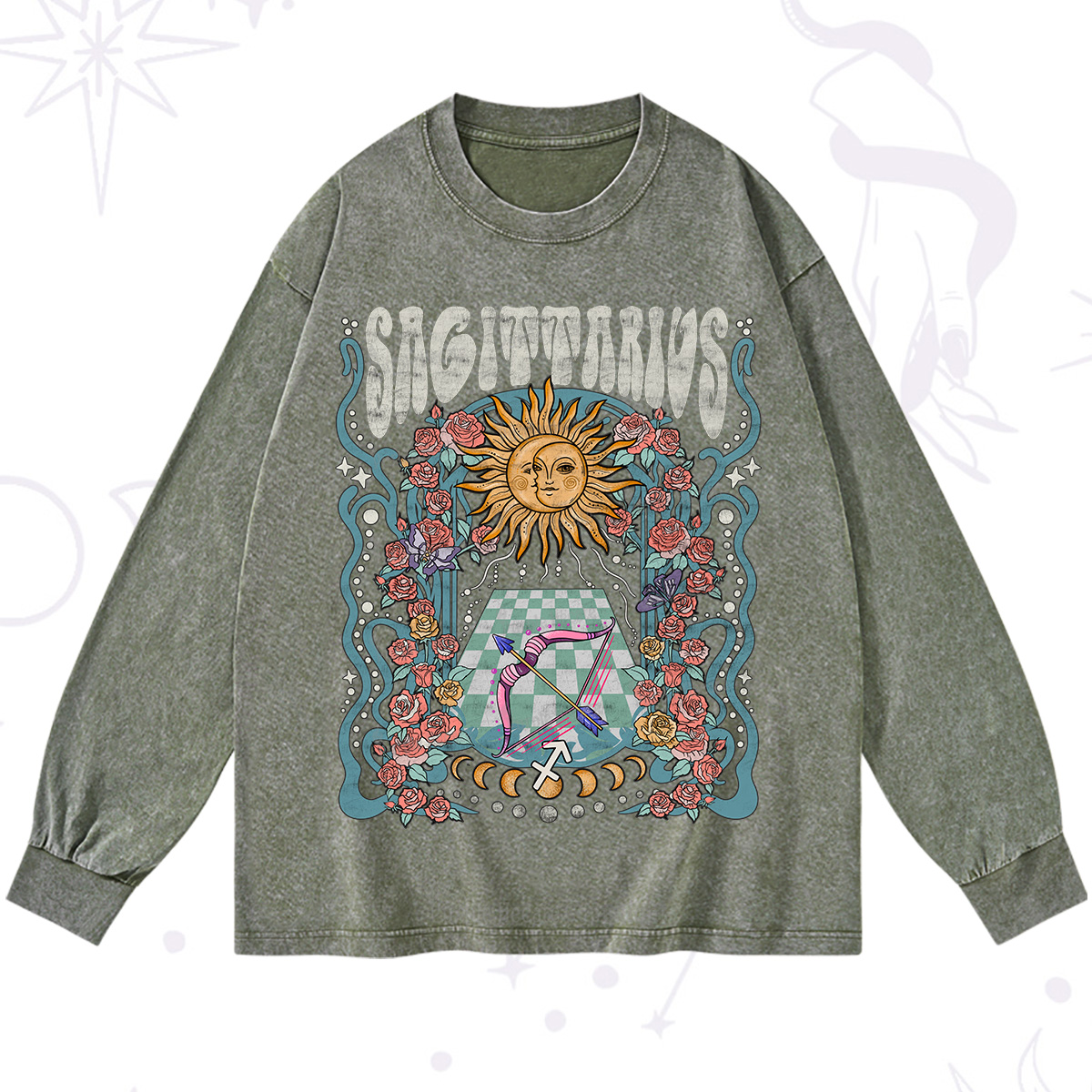Purplehecate Sagittarius Spirit Zodiac Washed Long Sleeve Shirt
