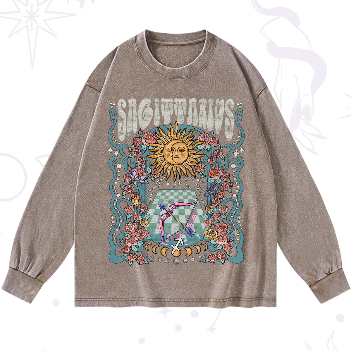 Purplehecate Sagittarius Spirit Zodiac Washed Long Sleeve Shirt