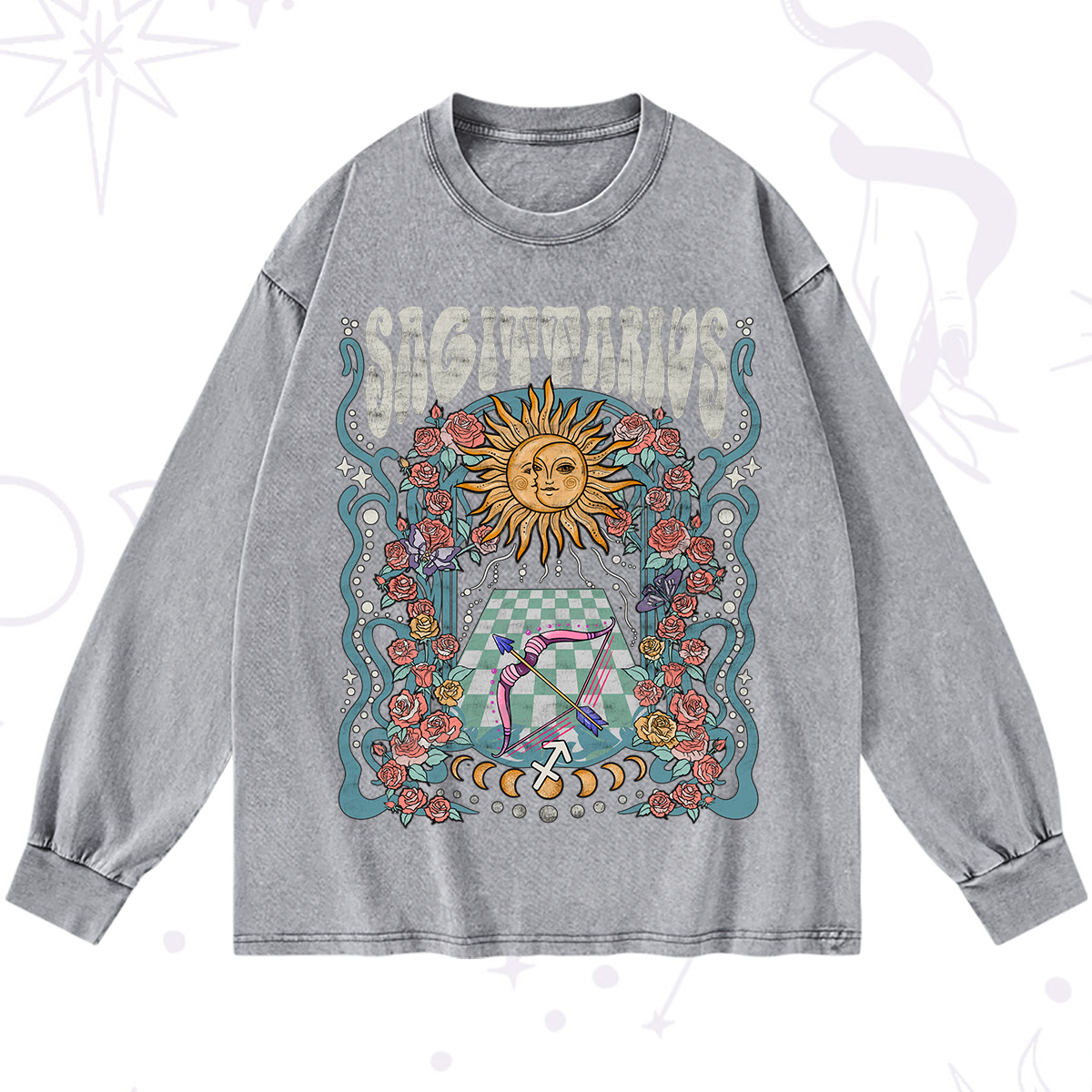 Purplehecate Sagittarius Spirit Zodiac Washed Long Sleeve Shirt