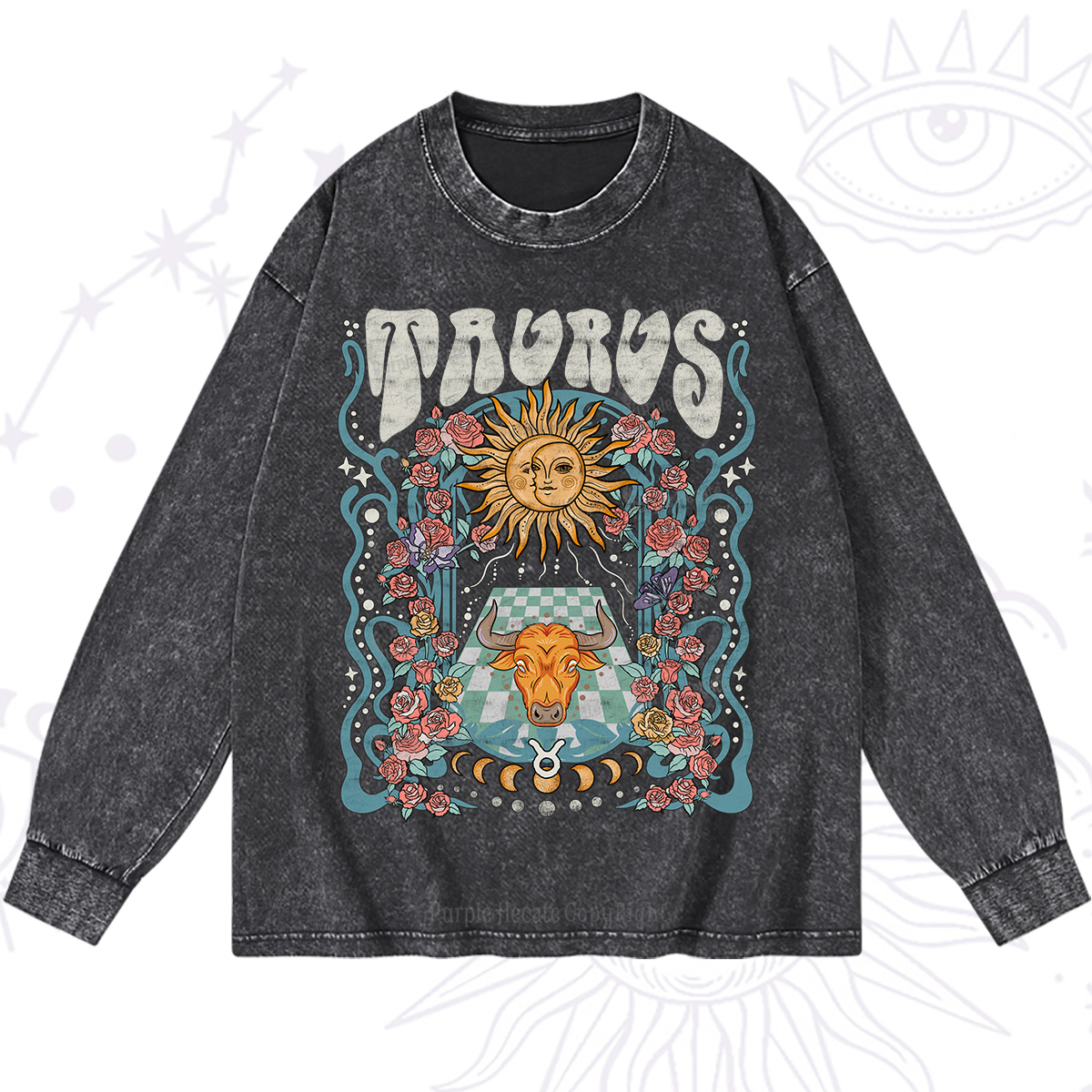 Purplehecate Taurus Spirit Zodiac Washed Long Sleeve Shirt