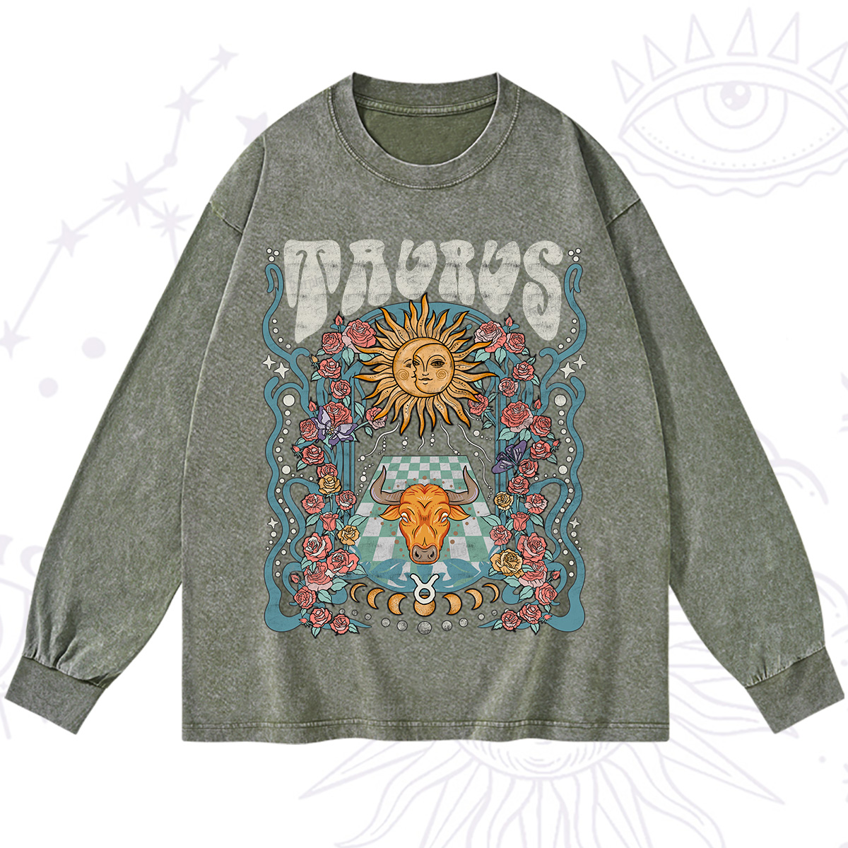 Purplehecate Taurus Spirit Zodiac Washed Long Sleeve Shirt