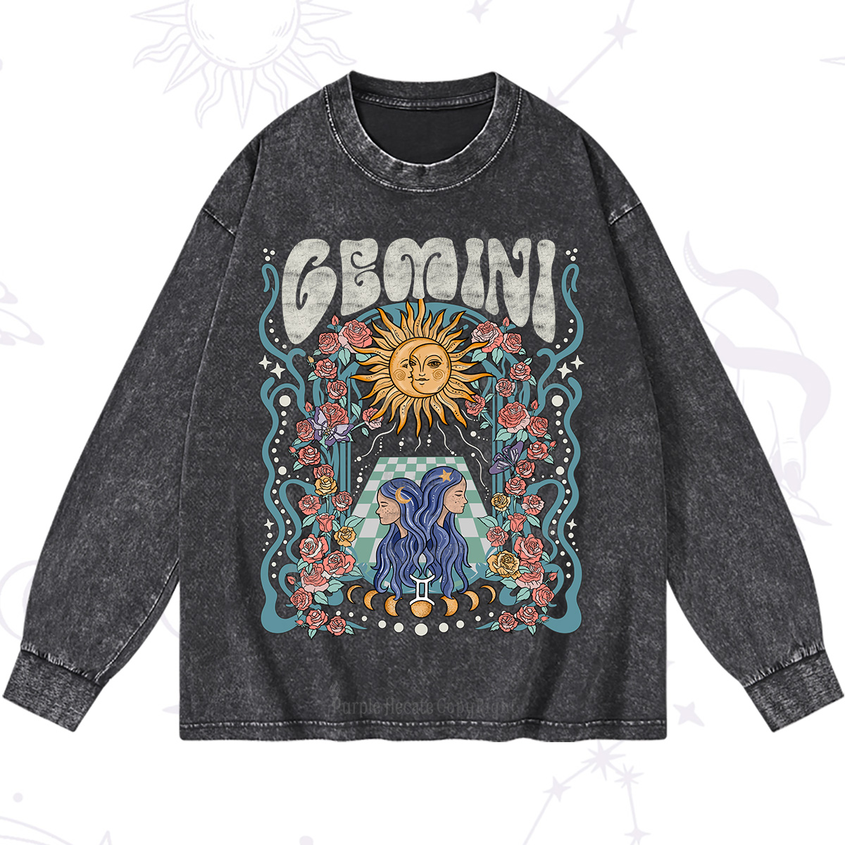 Purplehecate Gemini Spirit Zodiac Washed Long Sleeve Shirt