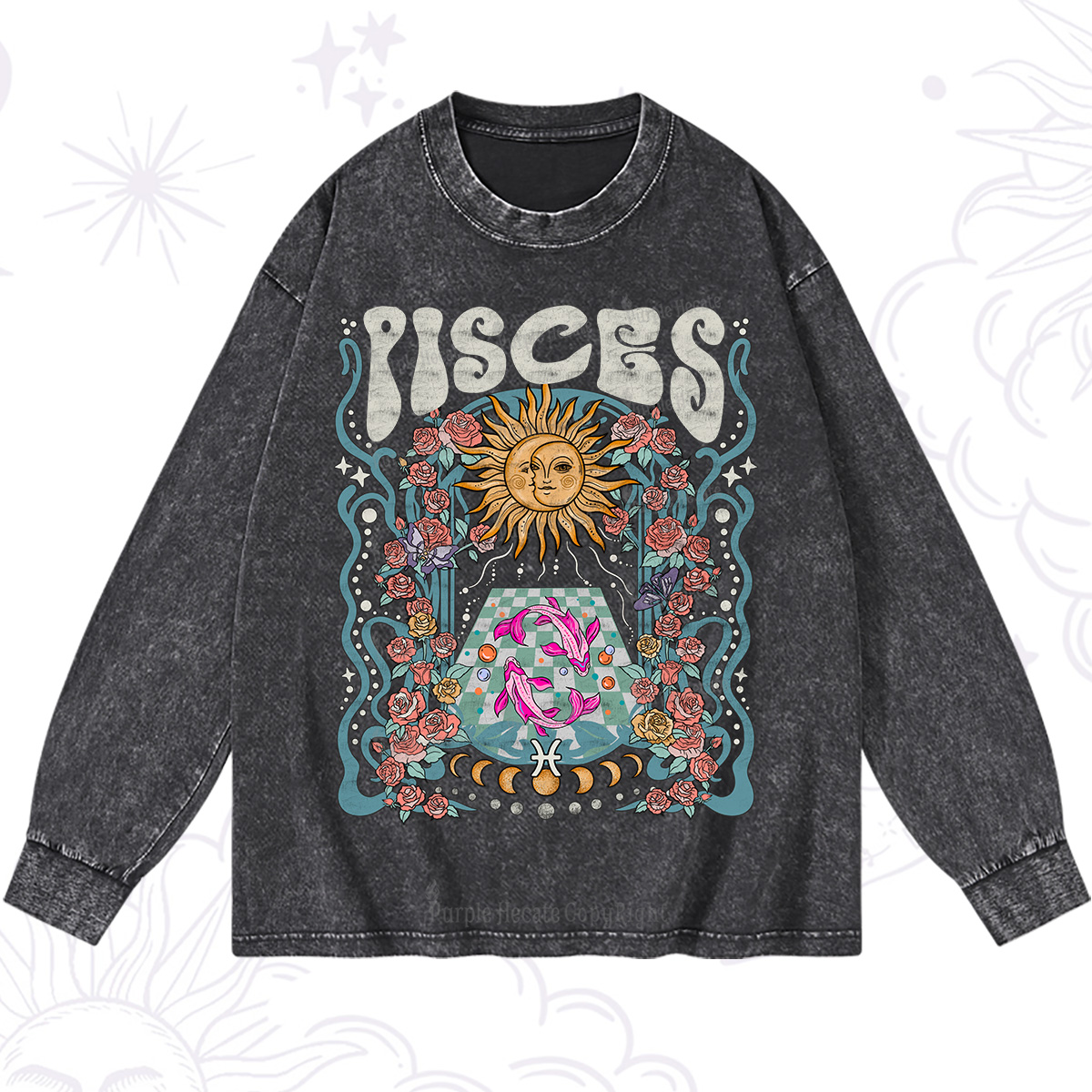Purplehecate Pisces Spirit Zodiac Washed Long Sleeve Shirt