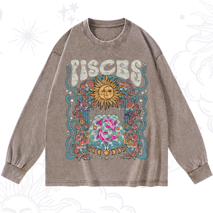 Purplehecate Pisces Spirit Zodiac Washed Long Sleeve Shirt