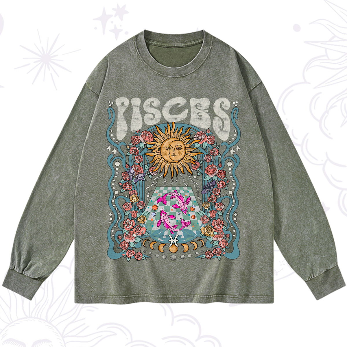 Purplehecate Pisces Spirit Zodiac Washed Long Sleeve Shirt
