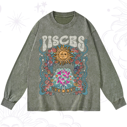 Purplehecate Pisces Spirit Zodiac Washed Long Sleeve Shirt